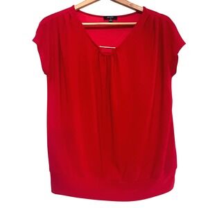 A.U.W. Womens Red V-Neck Short Sleeve Blouse Top Small‎